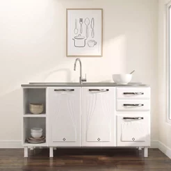 Balcão de Cozinha para Pia em Aço 3 Portas 2 Gavetas com Nichos 150cm Star New Branco Branco