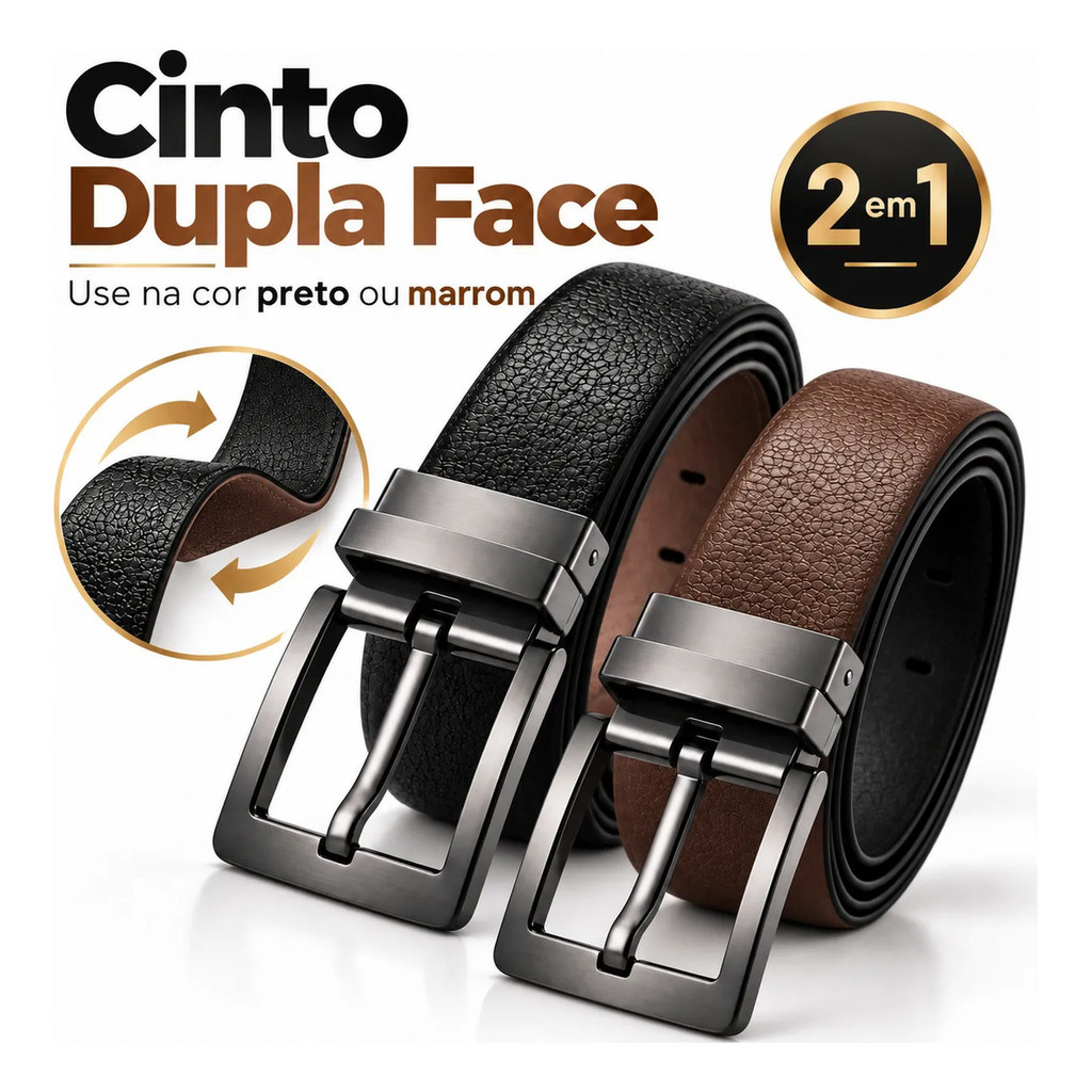 Cinto Masculino Couro Duplo Preto E Marrom Social Dupla Face — imagem 2 de 2
