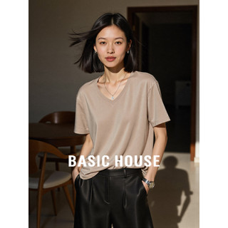 Casa básica/casa básica básica básica cor sólida Modal com decote em V camiseta de manga curta feminina verão novo estil