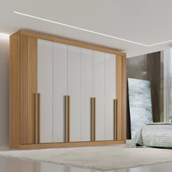 Guarda-Roupa Casal 100% MDF 8 Portas 8 Gavetas Imperio Ripado Cinamomo/Off White Cinamomo/Off White