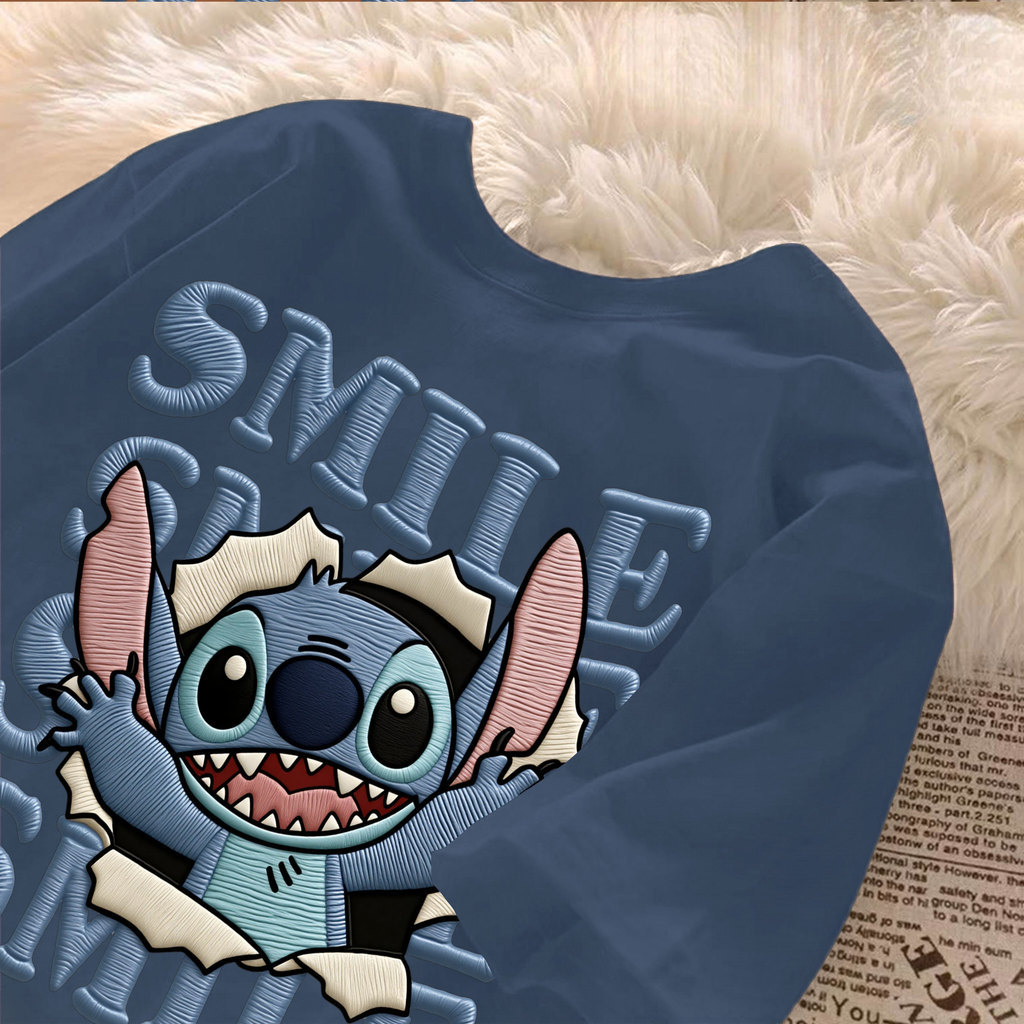 [Camiseta Premium Algodão]JOJO Camiseta Feminina Oversized Streetwear Com Estampa do Stitch, 100% Algodão, Estilo Casual