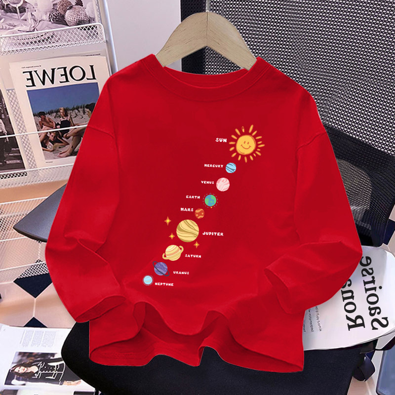 Crianças puro algodão vermelho manga comprida camiseta outono inverno Benming ano roupas médio grande meninos meninas pl