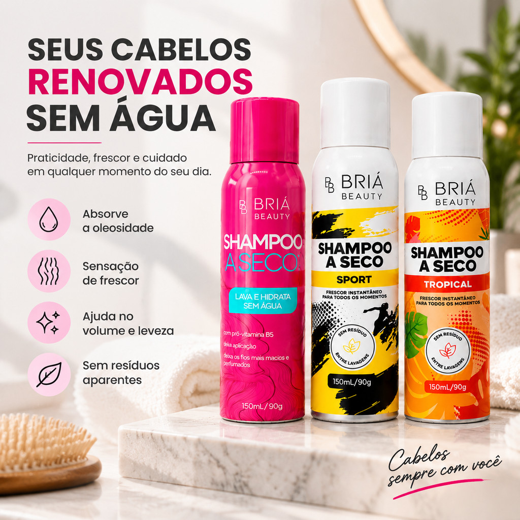 Shampoo a Seco Lava e Hidrata Sem Água Anti Oleosidade Briá Beauty Tradicional Tropical Sport — imagem 2 de 2