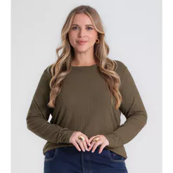 Blusa Manga Longa Ribana Canelada Secret Glam Verde