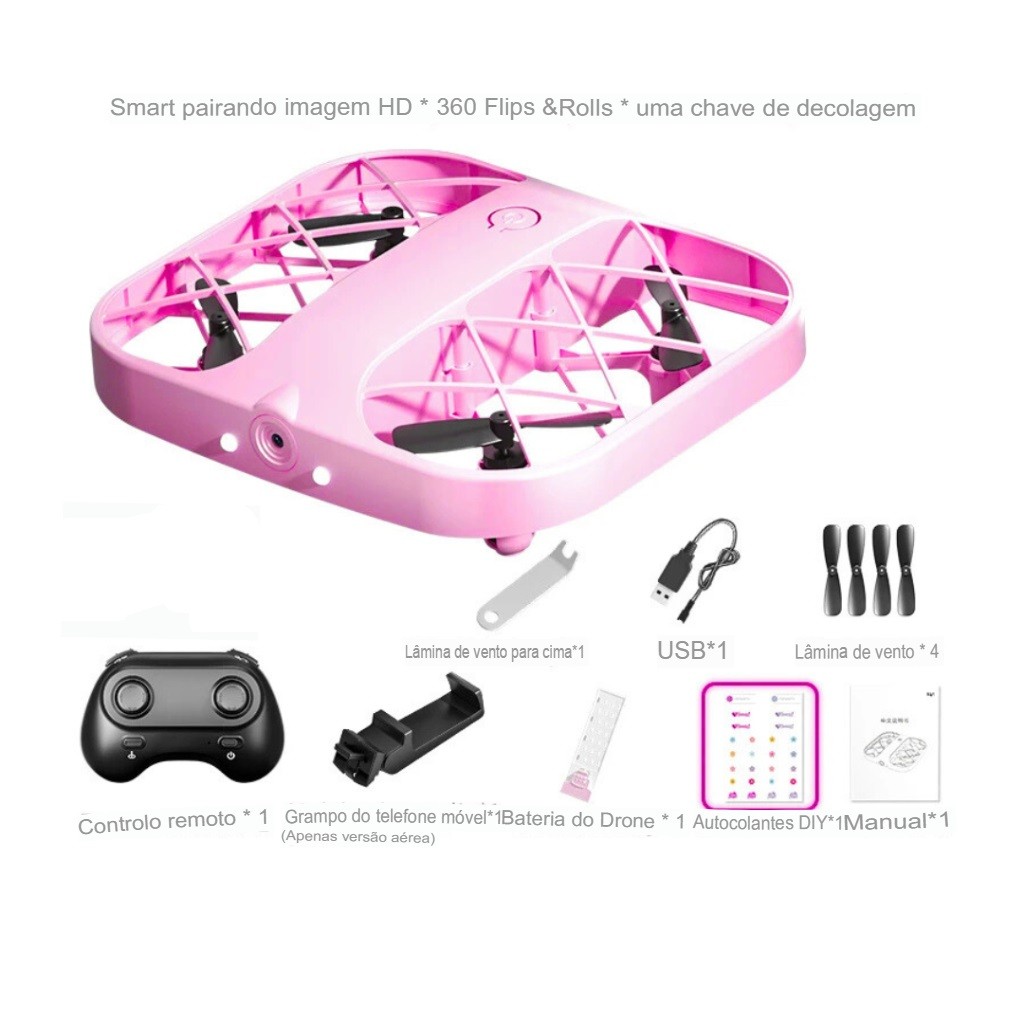 Mini Drone H107 Rosa, com Câmera CR – Presente Para Crianças