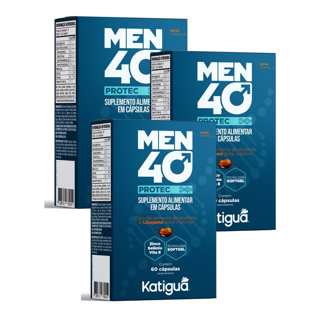 Men 40 Protec Katiguá 60 Cápsulas Licopeno Zinco Selênio Vitamina E Saúde Masculina Softgel