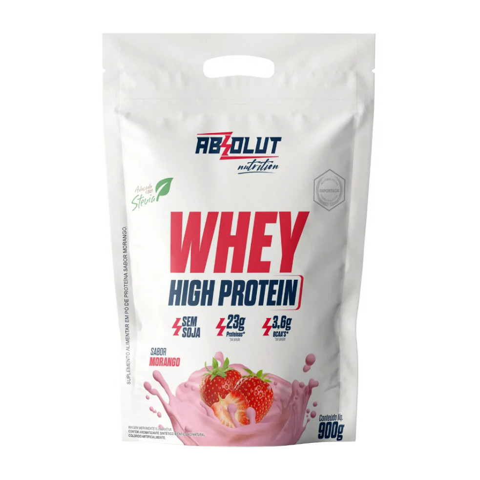 Whey Protein Morango Absolut 900g High Protein Refil - ABSOLUT