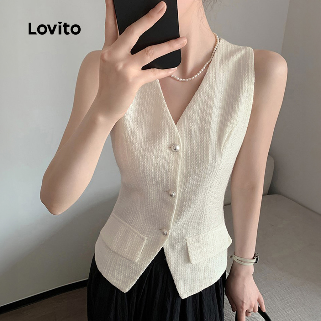 Detalhes do Tweed Metal botão saco aba decoração colete sem mangas camisa-BLB149P1D1024