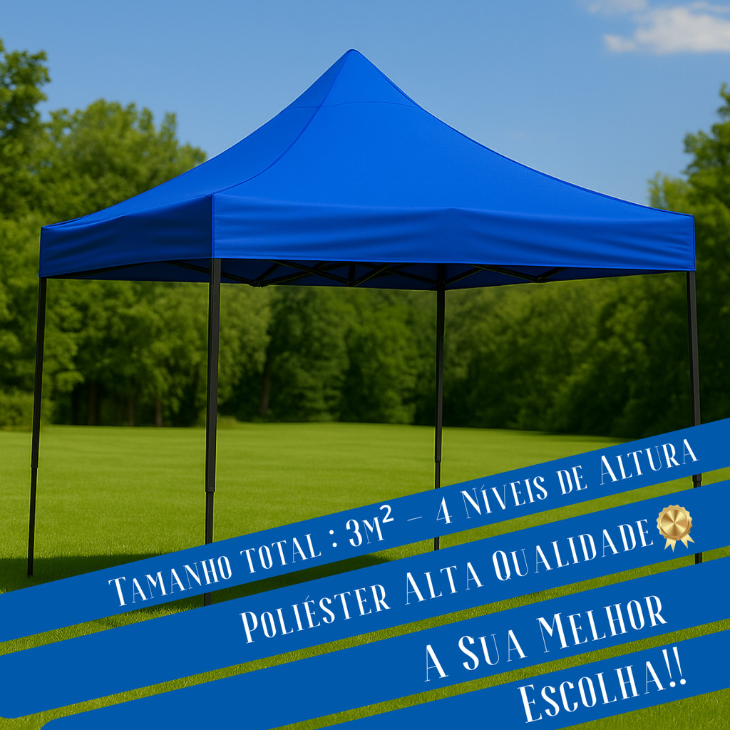 Tenda Gazebo Sanfonada 3x3 Praia Camping Pesca Aço Reforçado Azul