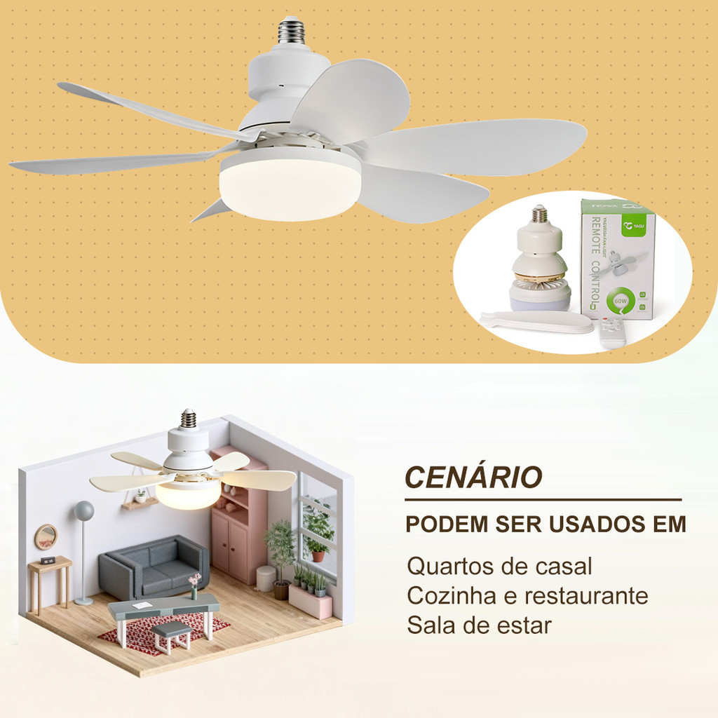Ventilador Luminária De Teto LED Exaustor Led 6 Folhas 60W Grande Forte Com Controle