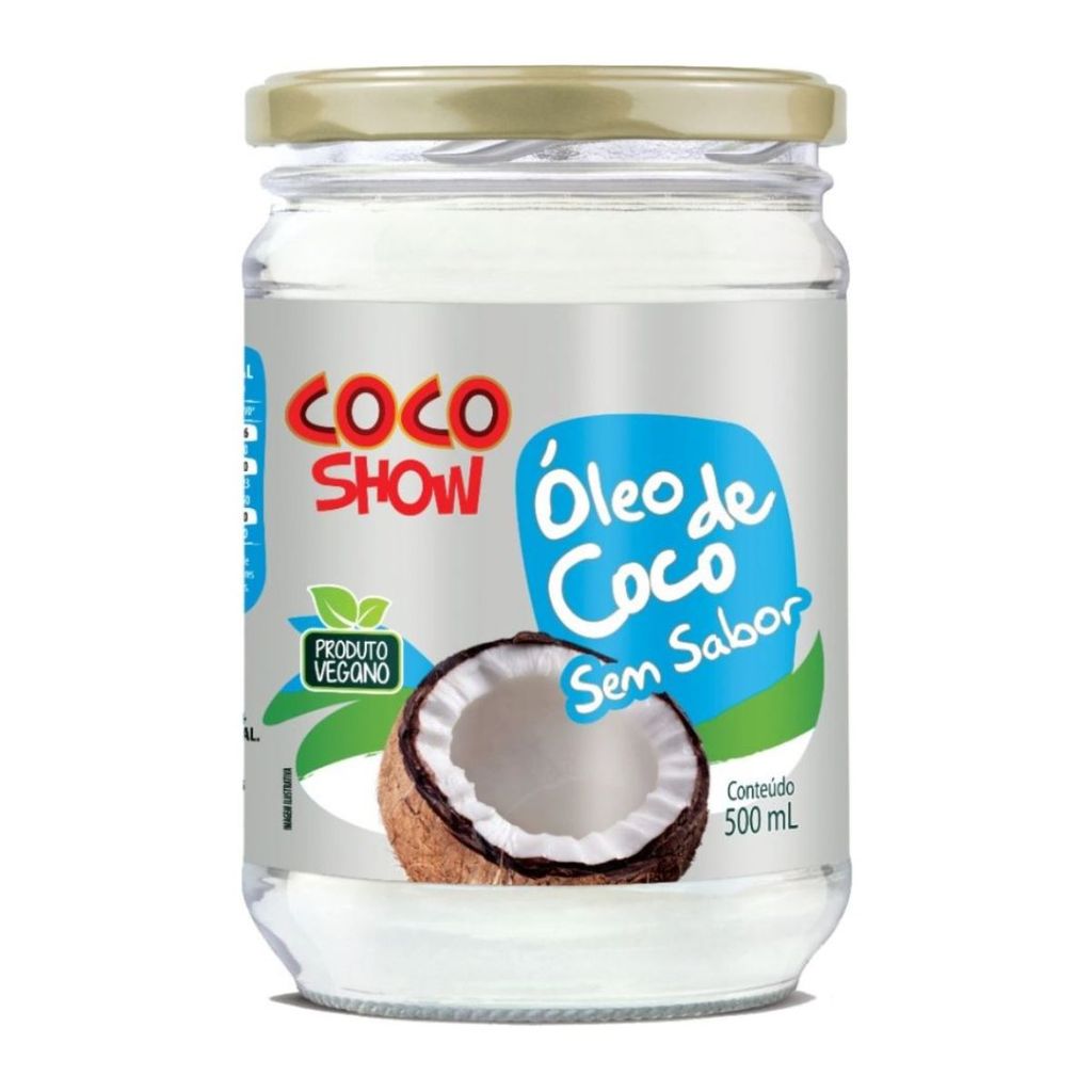 OLEO DE COCO SEM SABOR 500ML COCO SHOW 100% PURO NATURAL SEM GLUTEN VEGANO SEM GORDURA TRANS