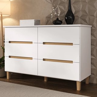 Cômoda para Quarto 6 Gavetas MDF Logan Branco/Olmo em Oferta na Shopee