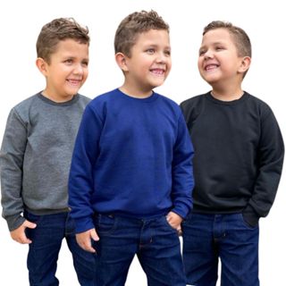 Kit 3 Blusas de Frio Infantil Moletom Moletinho Gola Redonda Unissex em Oferta na Shopee