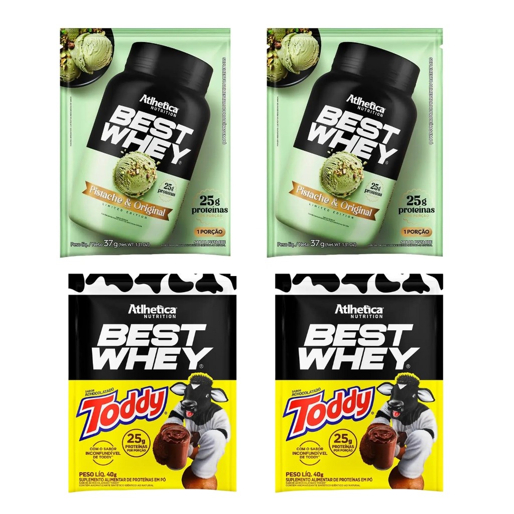 Kit 4 Best Whey Sachets 2 Toddy de 40g e 2 Pistache de 37g