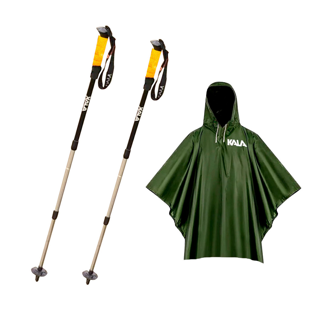 Kit Par de Bastões de Caminhada Kala com Poncho Kala Leve Resistente para Trilhas e Camping
