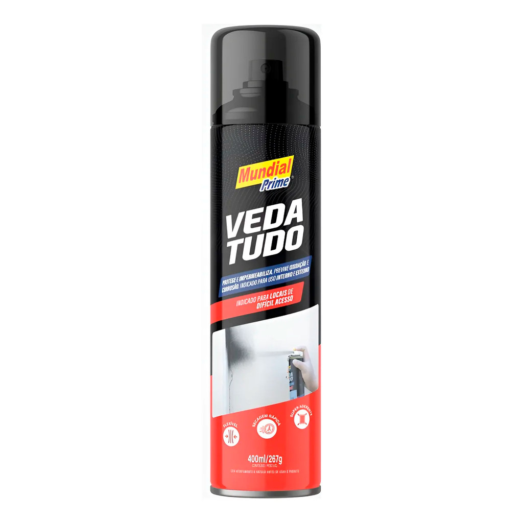 Spray Veda Tudo Impermeável Preto 400ml Mundial Prime AE0500008 – Vedação Rápida e Eficiente