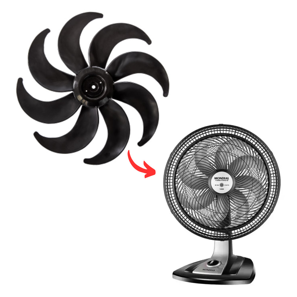Helice de Reposição Para Ventiladores compativel Mondial 8 Pás Super Turbo VTX 40cm MicroMax Preto