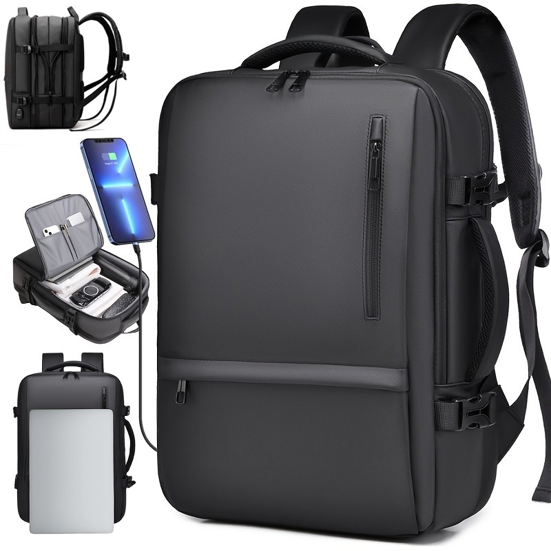Mochila Masculina Impermeável para Notebook com Porta USB, Mochila Executiva de Viagem e Trabalho