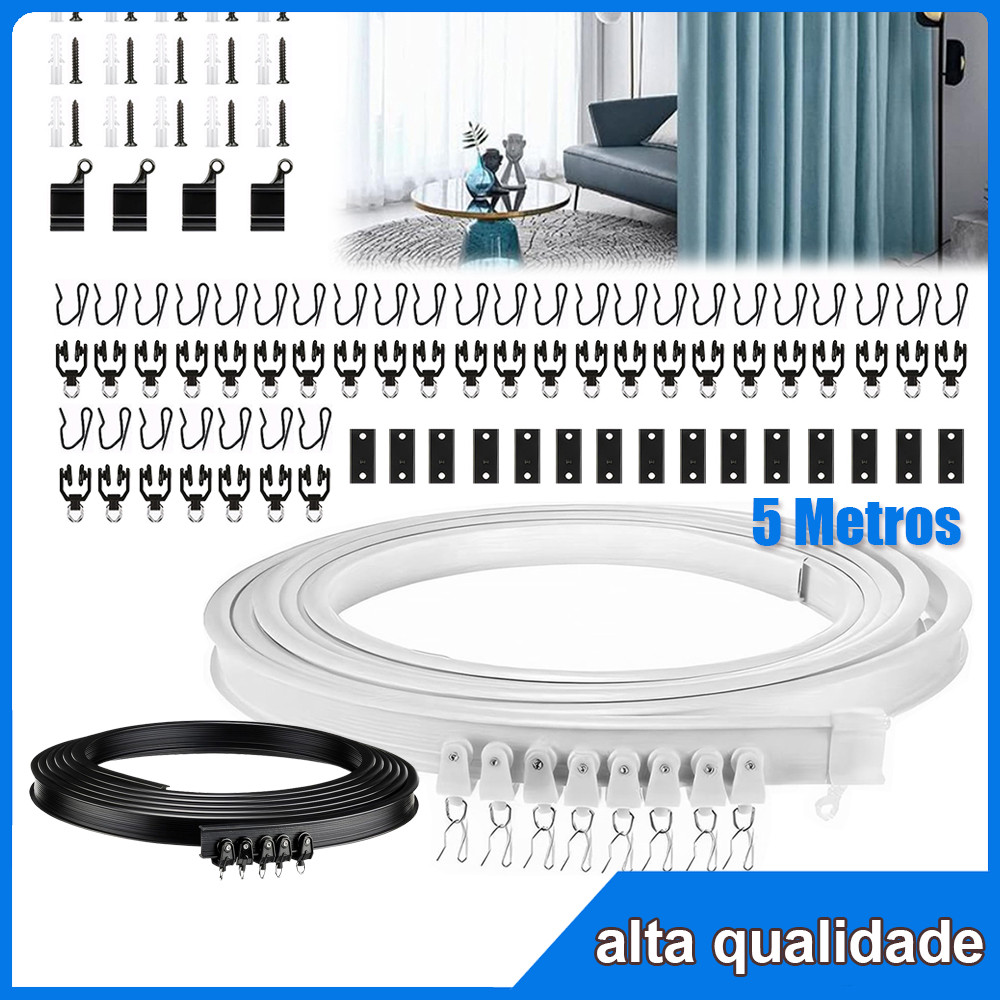 Faixa de Cortina flexível curva Sala Quarto Blackout Trilho Suíço Flexível kit completo 5 metros em Oferta na Shopee