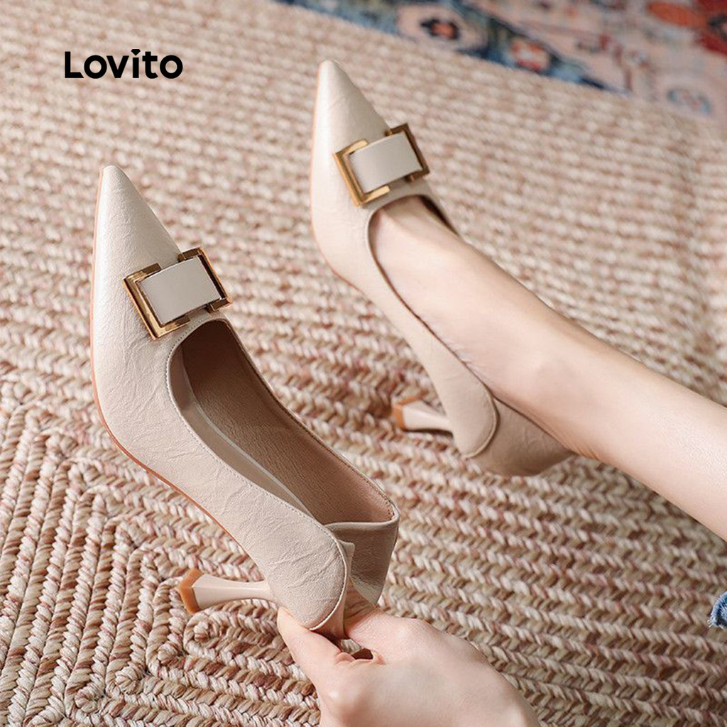 Lovito Saltos Elegantes com Fivela de Metal Simples Clássicos e Versáteis Preto para Todas As estações LFA87067 em Oferta na Shopee