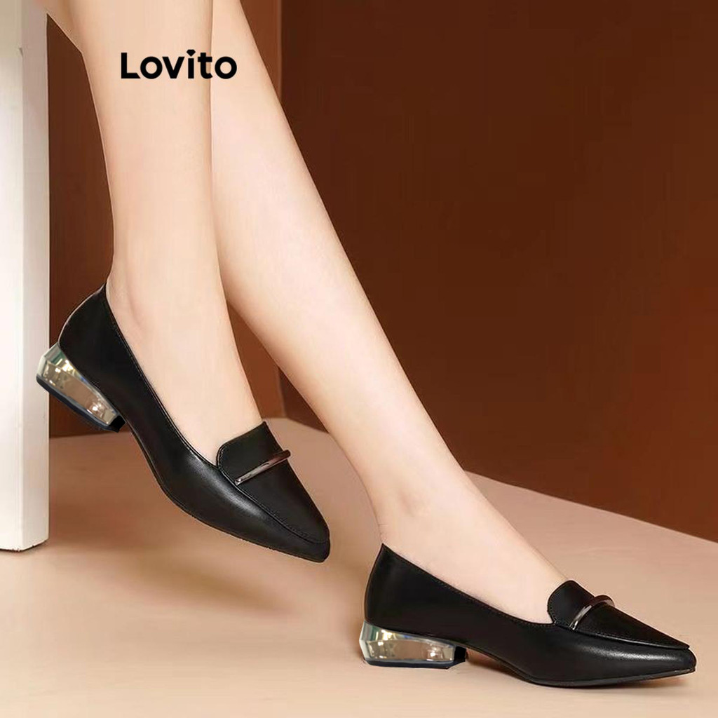 Detalhes do Lovito Mocassins Casuais Versáteis De Couro Macio Com Ponta Pontiaguda Para Mulheres LFA72218