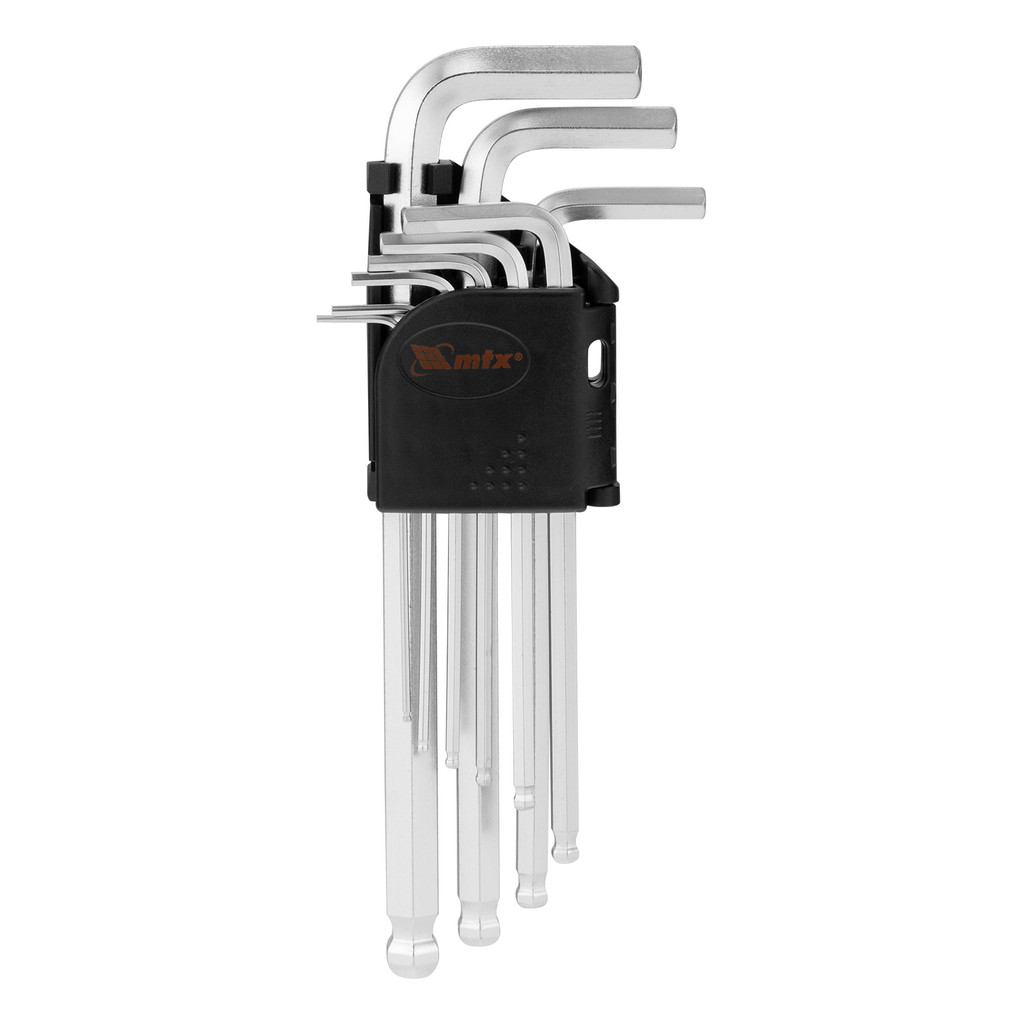 JOGO DE CHAVE ALLEN LONGA, CROMO VANADIO, ACABAMENTO ACETINADO, ABAULADA, 1,5-10MM, 9PCS // MTX em Oferta na Shopee