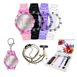 Relógio Digital Feminino Champion Troca Pulseiras Prova D'Água 100m + Cordinha Para Celular CP40977C Relógio Feminino