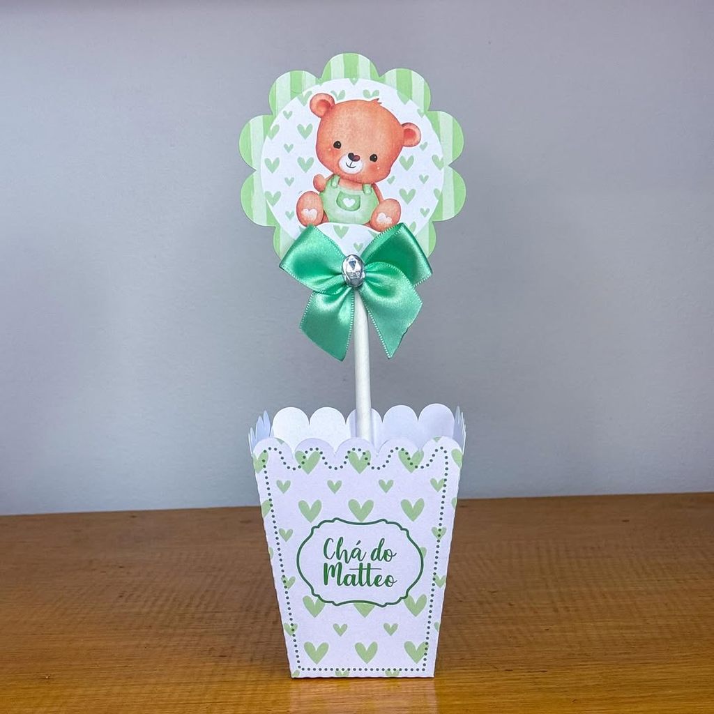 Centro de Mesa URSINHO BALOEIRO VERDE ( PEGUE E MONTE) /Cachepot Cachepô Personalizado/Aniversário Lembrancinha Mimo