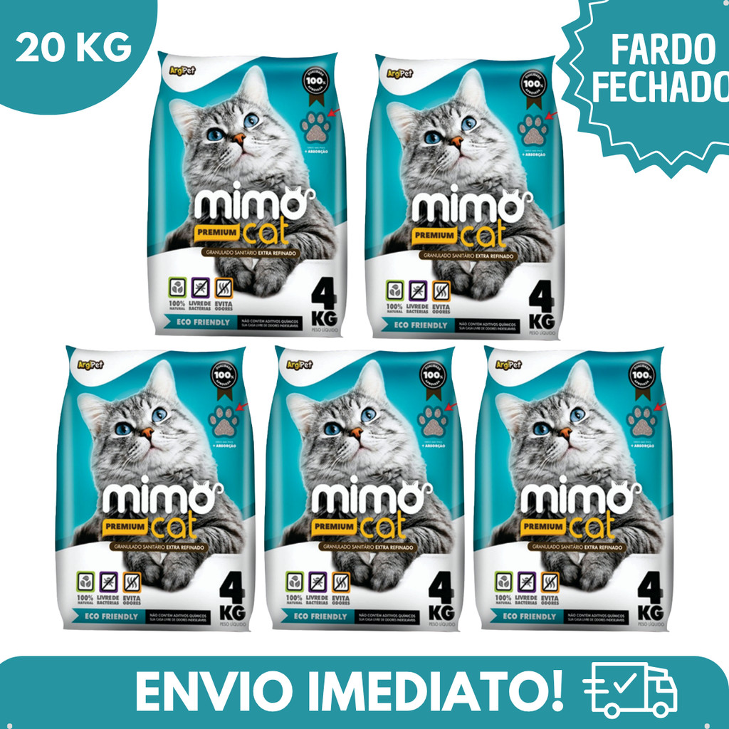 Kit 5 Areia Sanitária Higiênica Premium Argila Natural Gatos Grãos Refinados 20 kg Argipet Mimo Cat em Oferta na Shopee