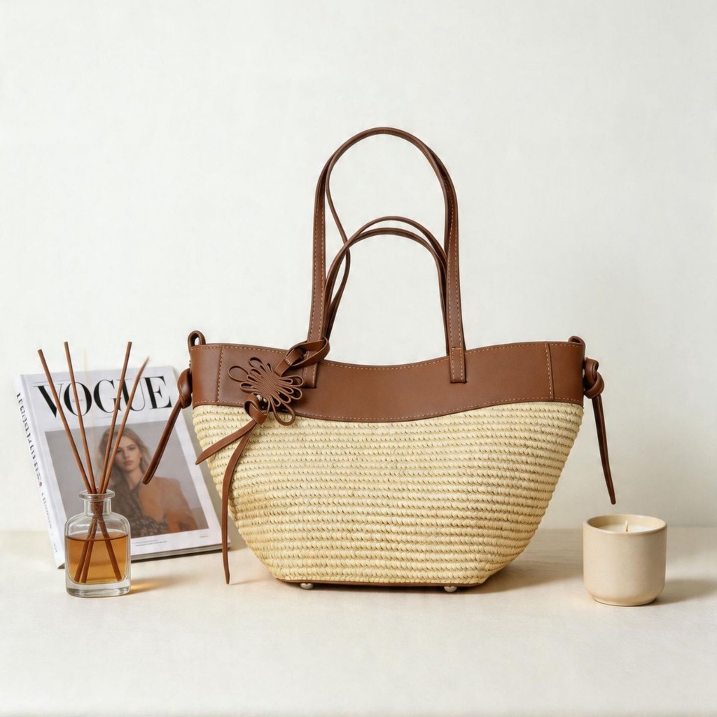 Casual simples palha tecido portátil saco de praia novo estilo grande capacidade moda sacola diário Commuter tecido vege