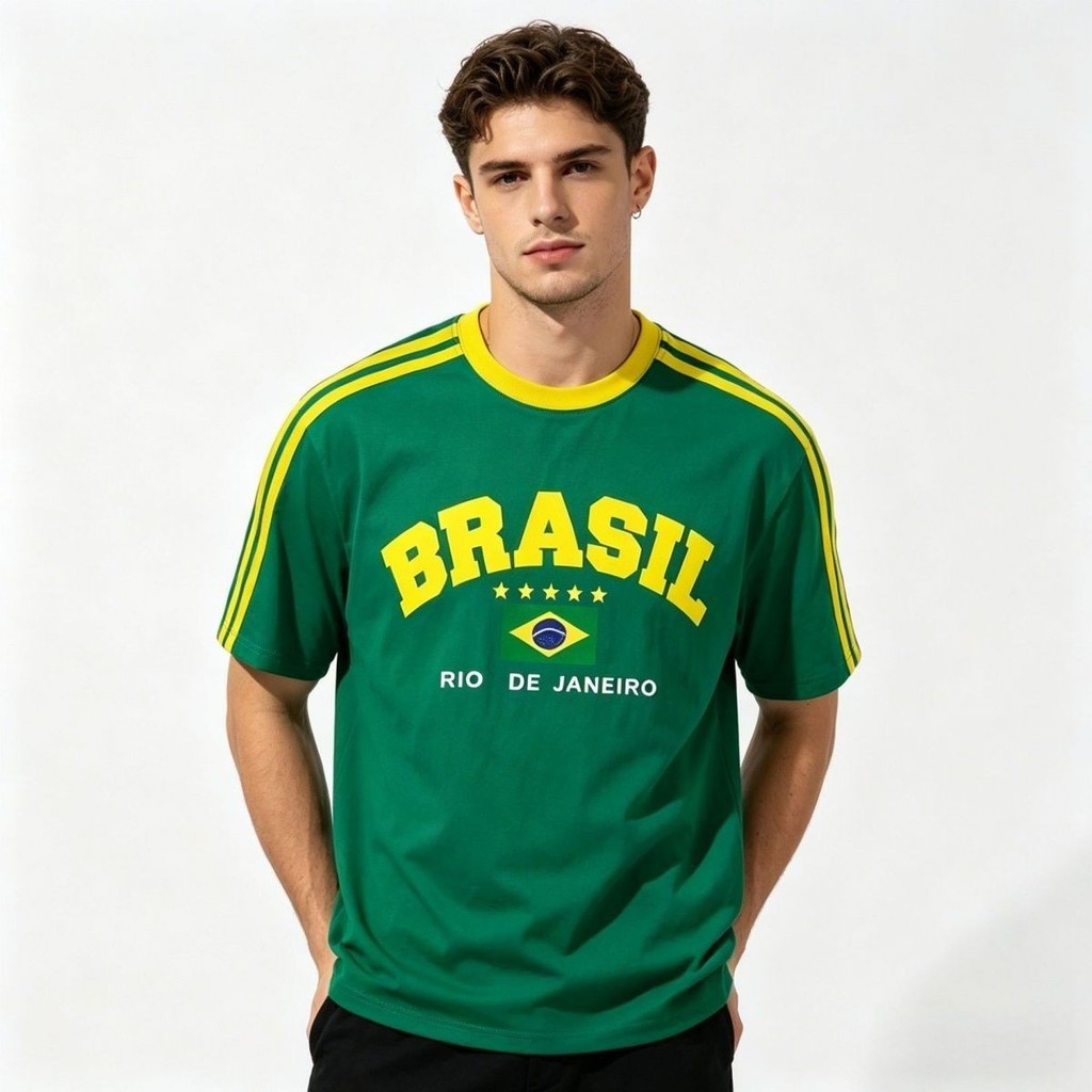 2026 Seleção Brasileira de Futebol 3D Impresso Manga Curta Retro Tendência Solta Diária Unissex All-Match Lazer Esportes