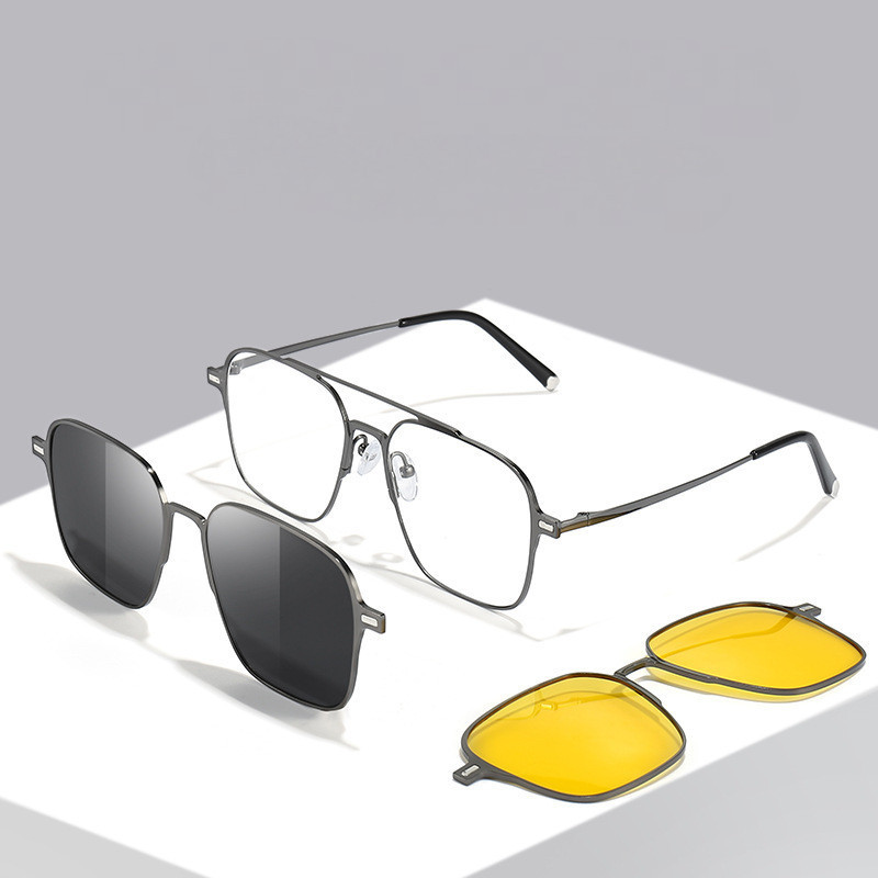 Novos Óculos de Sol Polarizados Magnéticos com Clip-On Quadrado e Ponte Nasal Dupla de Metal para Homens NBHV