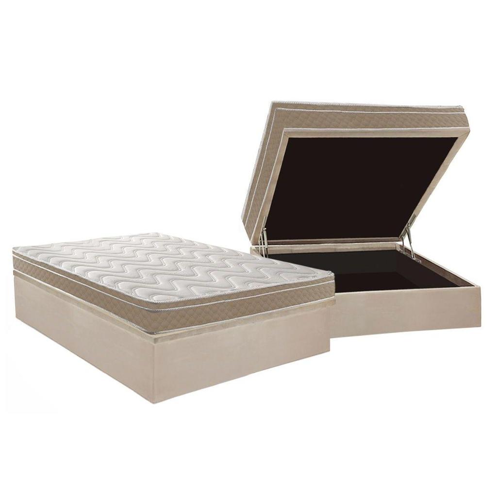 Cama Box Baú Casal: Colchão Ortopédico Paropas D33 / EP Confort Ultra Firme + Base CRC Suede Clean(138x188)