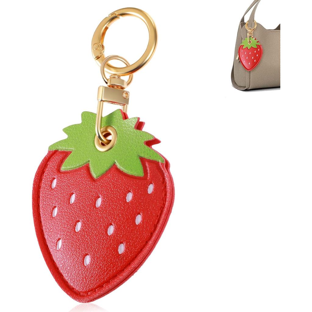 Chaveiro de Couro para Airtag, Capa Protetora Fofa em Forma de Morango com Anel 
