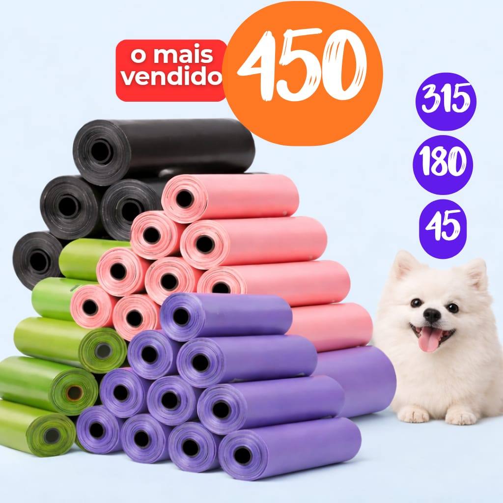 Kit 450/315/180/45 Saquinhos Cata Coco Refil Sacos De Lixo Pet Gato E Cachorro Saco Plástico