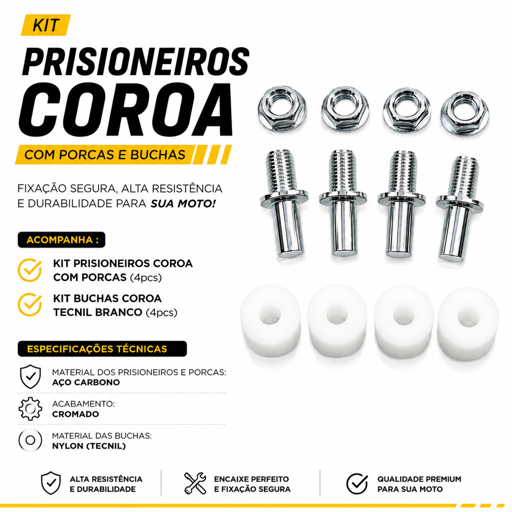 Kit Prisioneiro + Porca + Bucha Coroa CG Titan Fan 125 ano 2000 a 2008