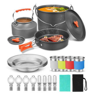 22 Pçs Panelas De Acampamento Kit Bagunça Antiaderente Leve Panela Chaleira Pratos Dobráveis Copo De Aço Inoxidável Colh
