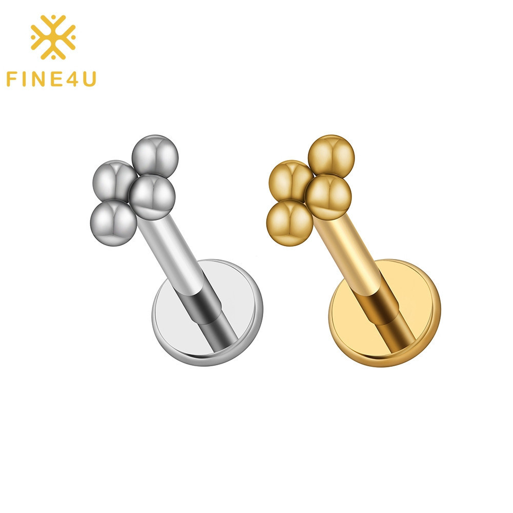 FINE4U Piercing Titânio 16G Mini 4 Bead Cluster Labret Anel Tragus Cartilagem Helix Conch Brinco 2KY9