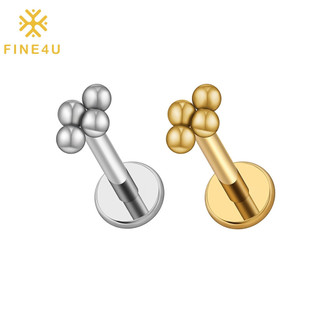 FINE4U Piercing Titânio 16G Mini 4 Bead Cluster Labret Anel Tragus Cartilagem Helix Conch Brinco 2KY9