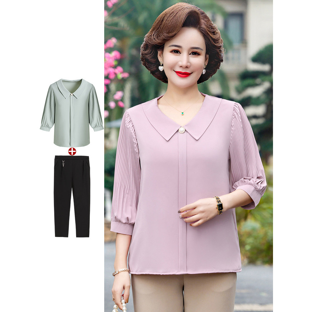 Mãe primavera estilo ocidental camisa pequena 40 anos de idade mulheres de meia-idade Chiffon topo de meia-idade mulhere