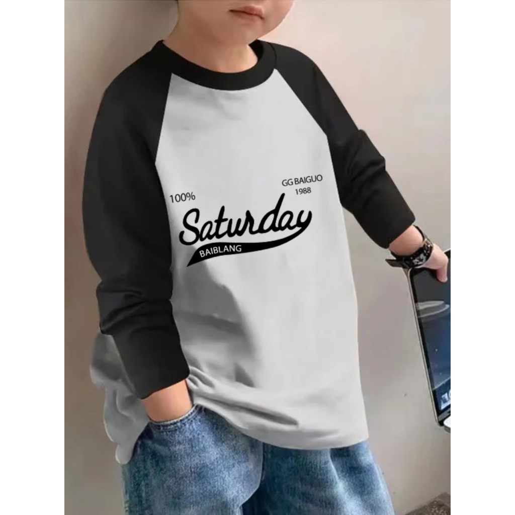 Meninos costura cor manga comprida camiseta primavera outono 2024 novo estilo crianças puro algodão Bottoming menino em 