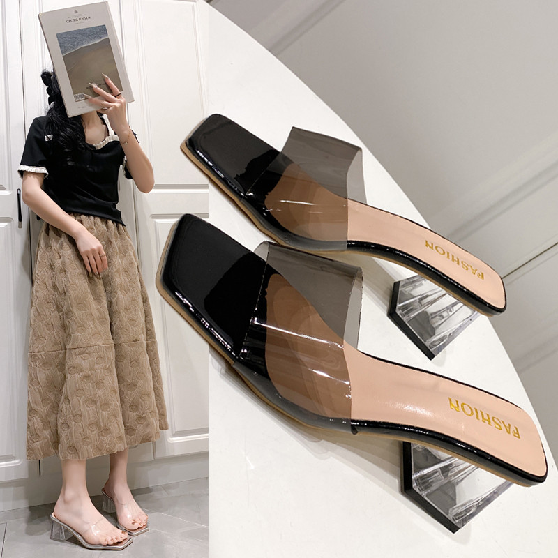 Jogo saia chinelos transparentes feminino estilo fada sapatos suaves verão 2024 novo estilo moda exterior usar cristal s