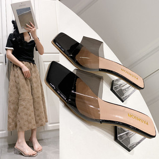 Jogo saia chinelos transparentes feminino estilo fada sapatos suaves verão 2024 novo estilo moda exterior usar cristal s