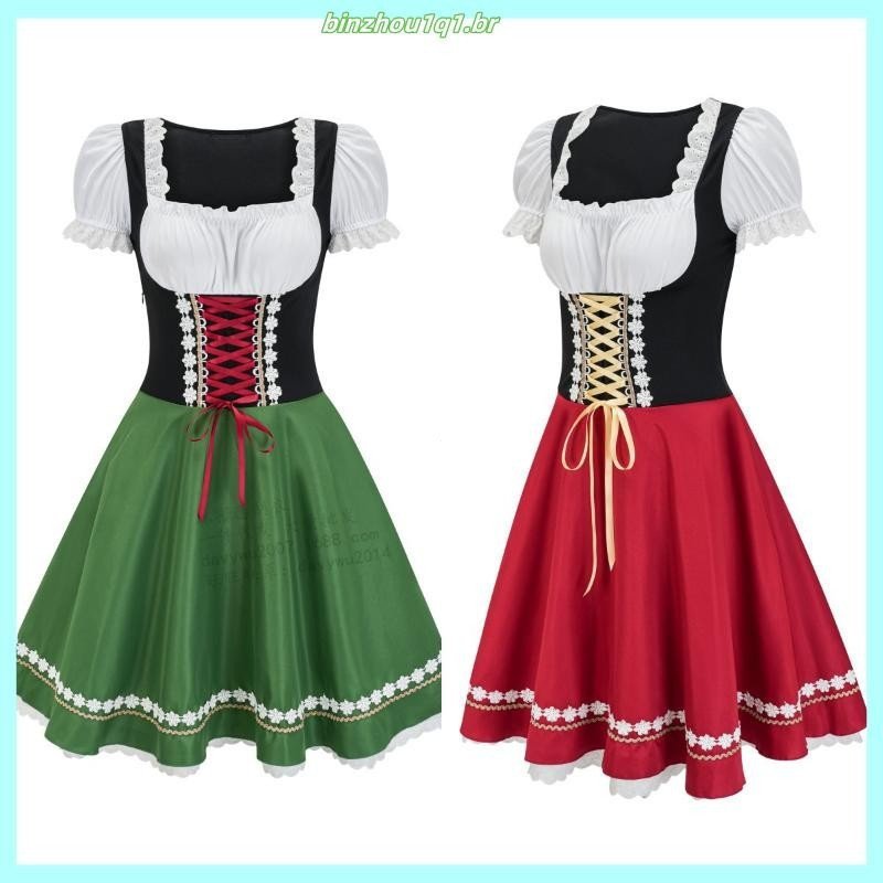 Vestido Tradicional Alemão de Oktoberfest para Mulheres Adultas, Dirndl de Festa Frida Caipira QTVV
