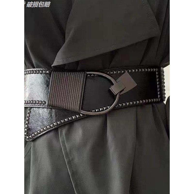 High-End cinto largo moda feminina elástico preto senhoras cinto combinando moda ins exterior casaco cinto acessórios