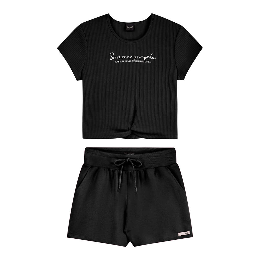 Conjunto Canelado Juvenil Menina Nó Frontal Beats Preto