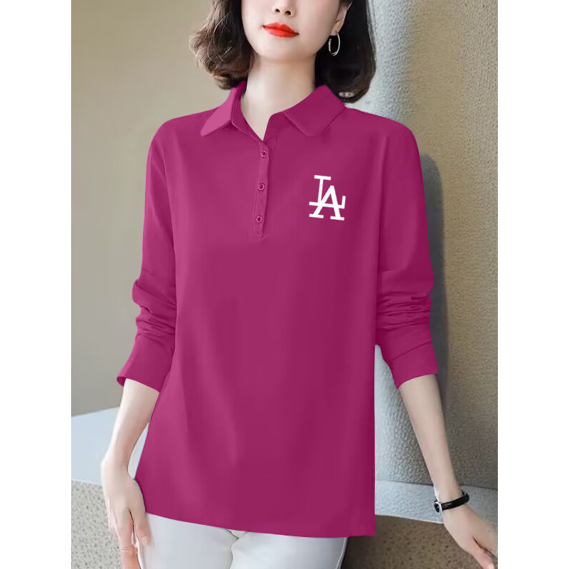 Exportação de comércio exterior puro algodão manga comprida carta impressa camiseta feminina primavera outono moda Casua