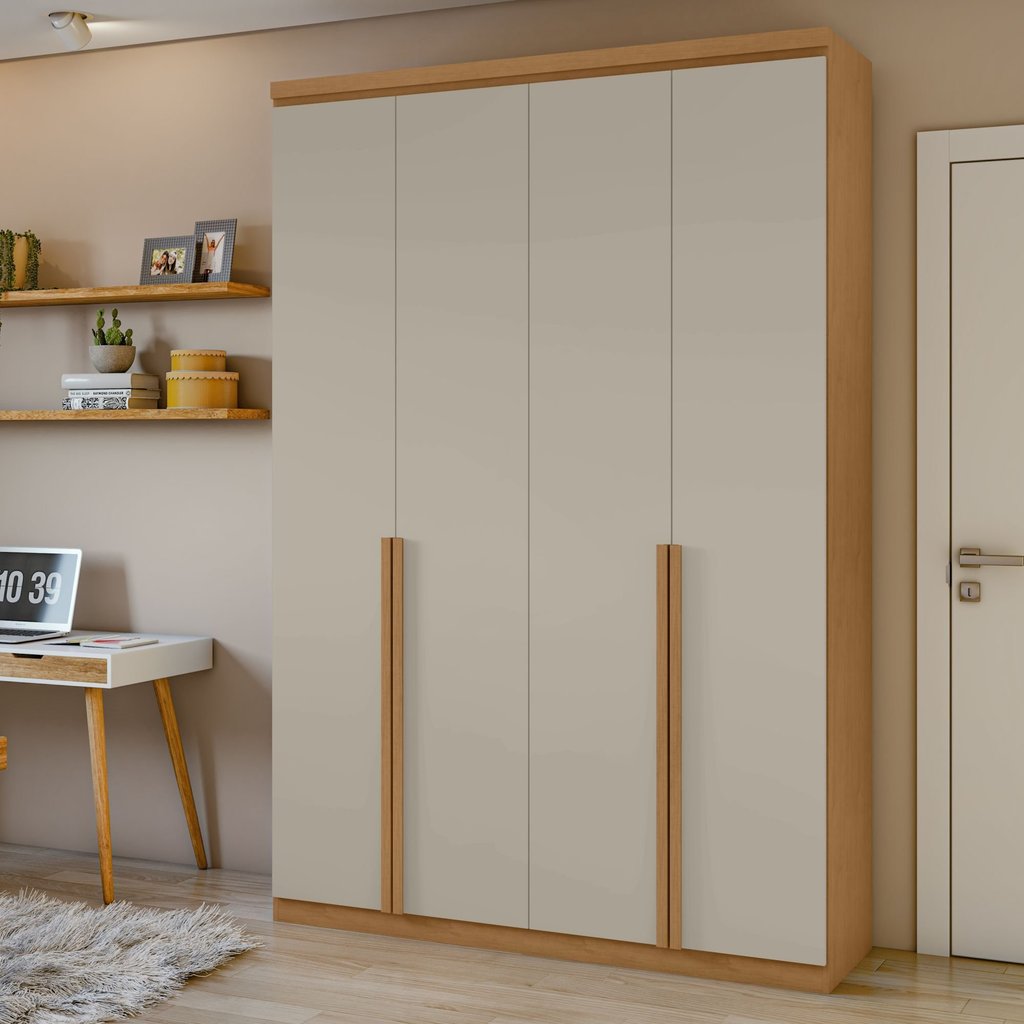 Guarda-Roupa Solteiro 4 Portas 2 Gavetas MDF 153cm Alonzo Marrom Amêndoa Clean/Off White Amêndoa Clean/Off White
