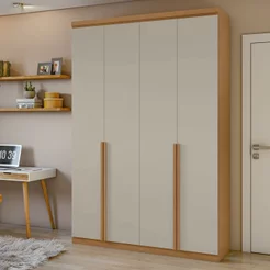 Guarda-Roupa Solteiro 4 Portas 2 Gavetas MDF 153cm Alonzo Marrom Amêndoa Clean/Off White Amêndoa Clean/Off White