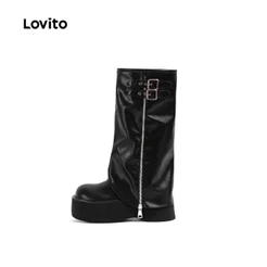 Lovito Preta Férias Botas Femininas Formal Oficial com Design LFA106041
